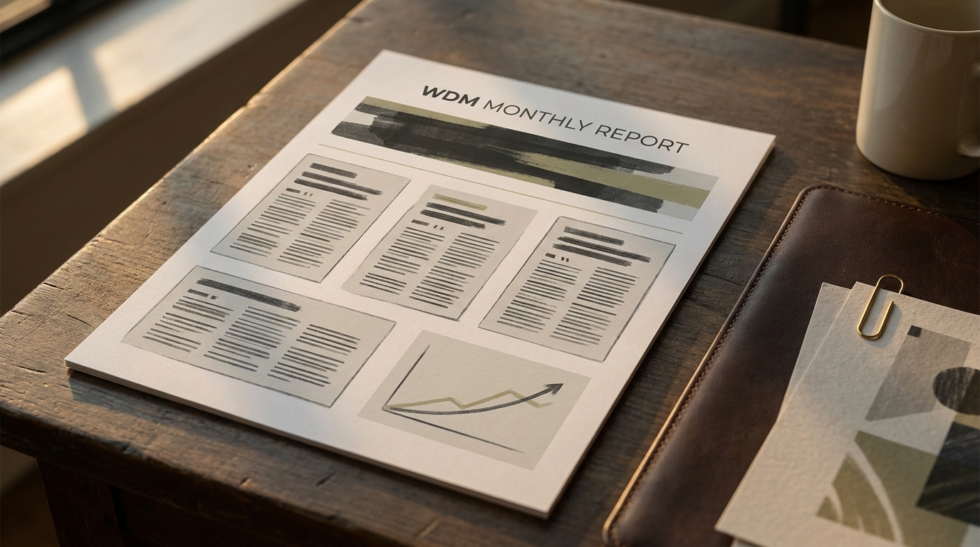Digital PR & Reputation monthly report mockup — Weir Digital Media